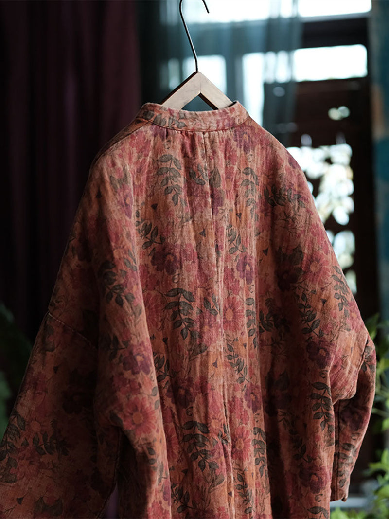 Autumn Flower 100%cotton Long Coat At1006