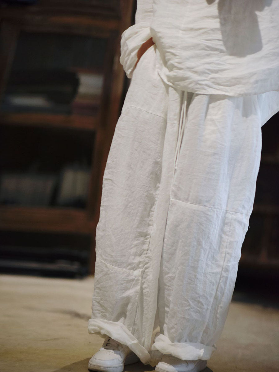 Artsy Loose Ramie Wie-leg Pants As1002
