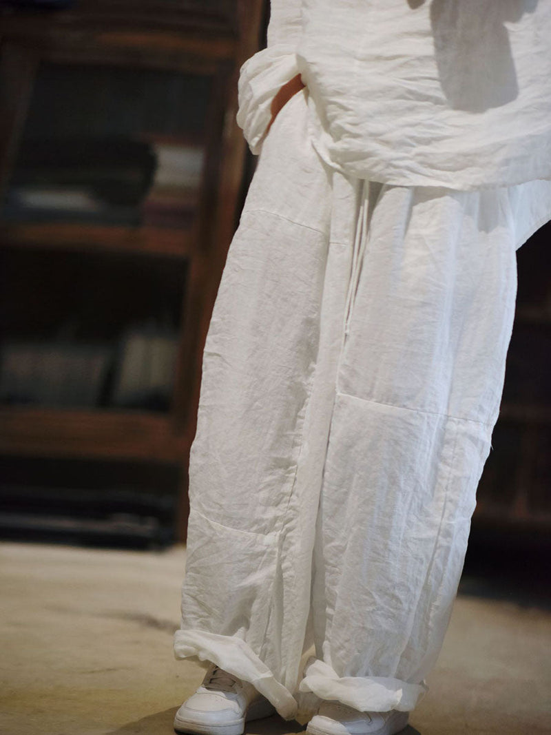 Artsy Loose Ramie Wie-leg Pants As1002
