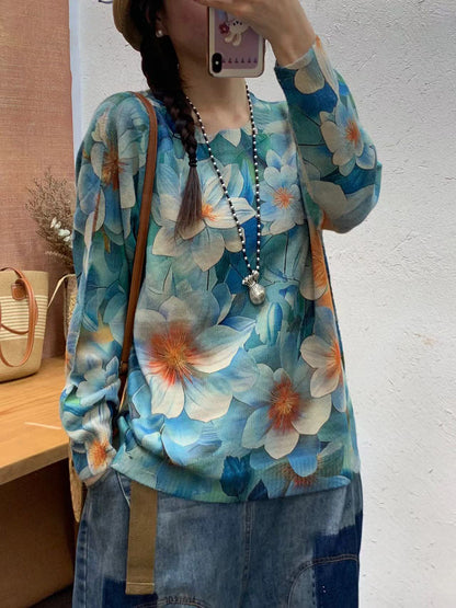 Autumn Cartoon Print O-neck Knit Sweater Ai1069