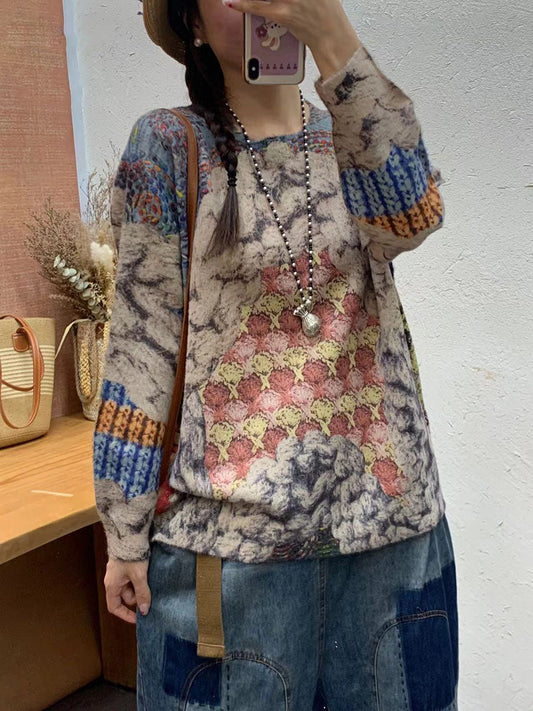 Autumn Cartoon Print O-neck Knit Sweater Ai1069