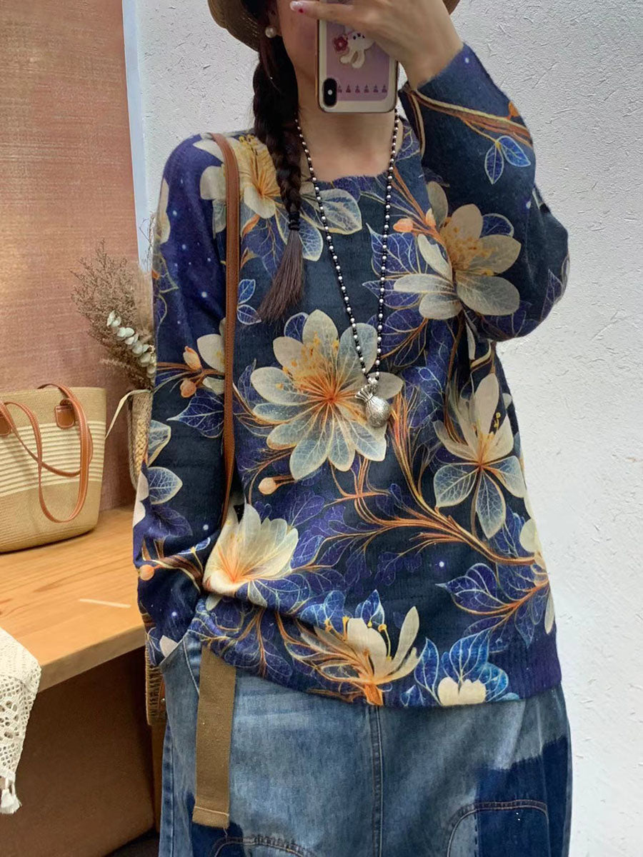 Autumn Cartoon Print O-neck Knit Sweater Ai1069