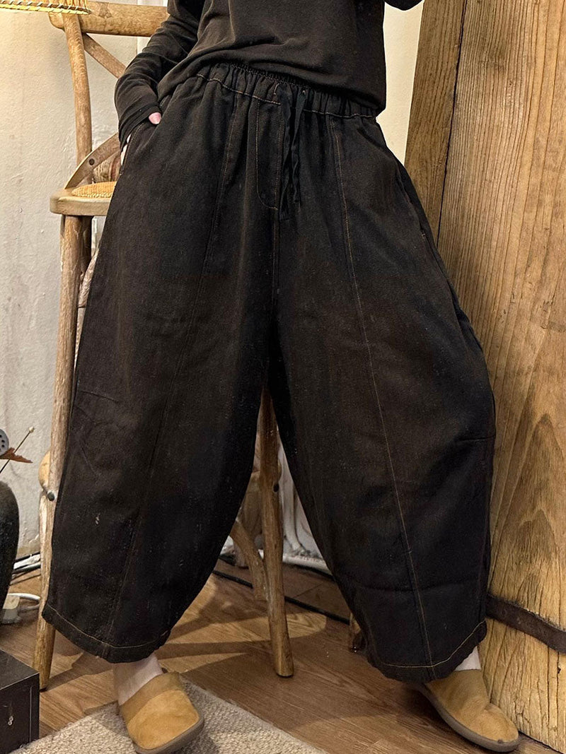 Pockets Spliced Washed Denim Harem Pants Ai1024