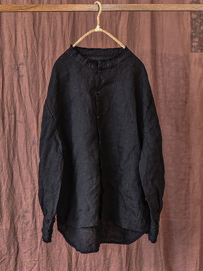 Autumn Button Raw-edge Linen Blouse Ai1044