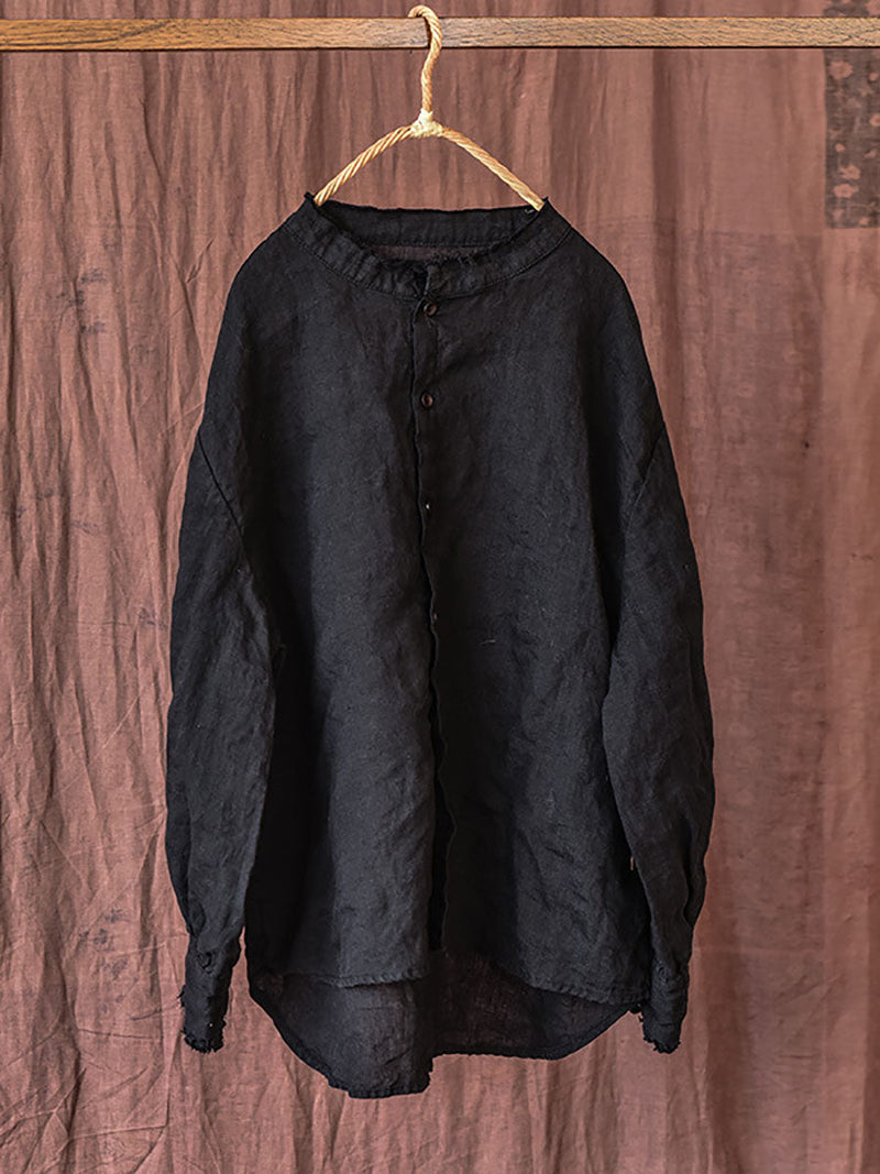 Autumn Button Raw-edge Linen Blouse Ai1044