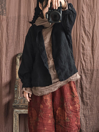 Autumn Button Raw-edge Linen Blouse Ai1044