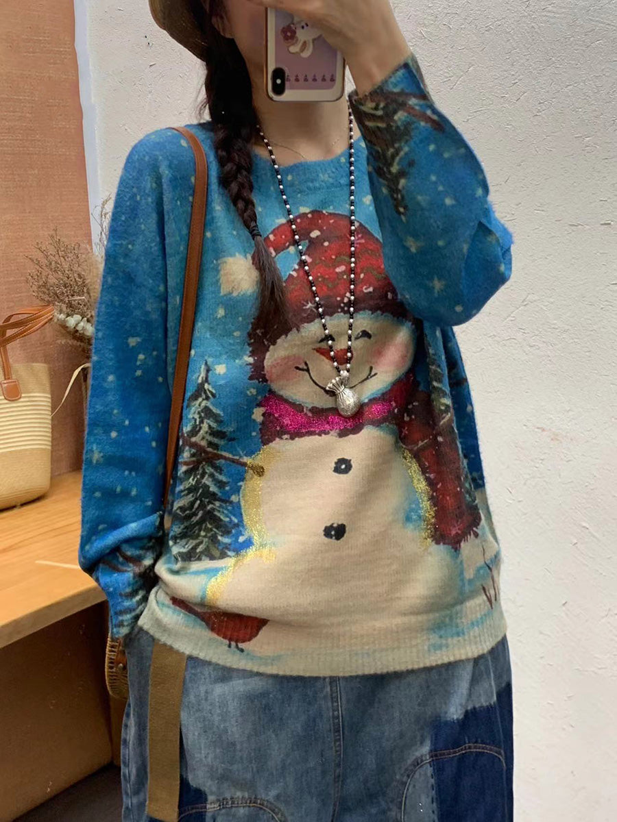Autumn Artsy Flower O-neck Knit Sweater Ai1072