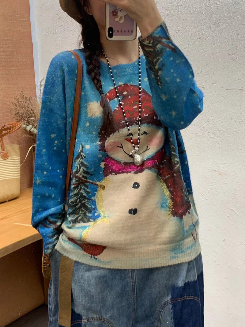Autumn Artsy Flower O-neck Knit Sweater Ai1072