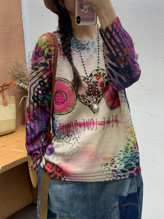 Autumn Artsy Flower O-neck Knit Sweater Ai1072