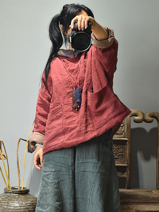 Winter Colorblock Hooded Linen Padded Coat At1094