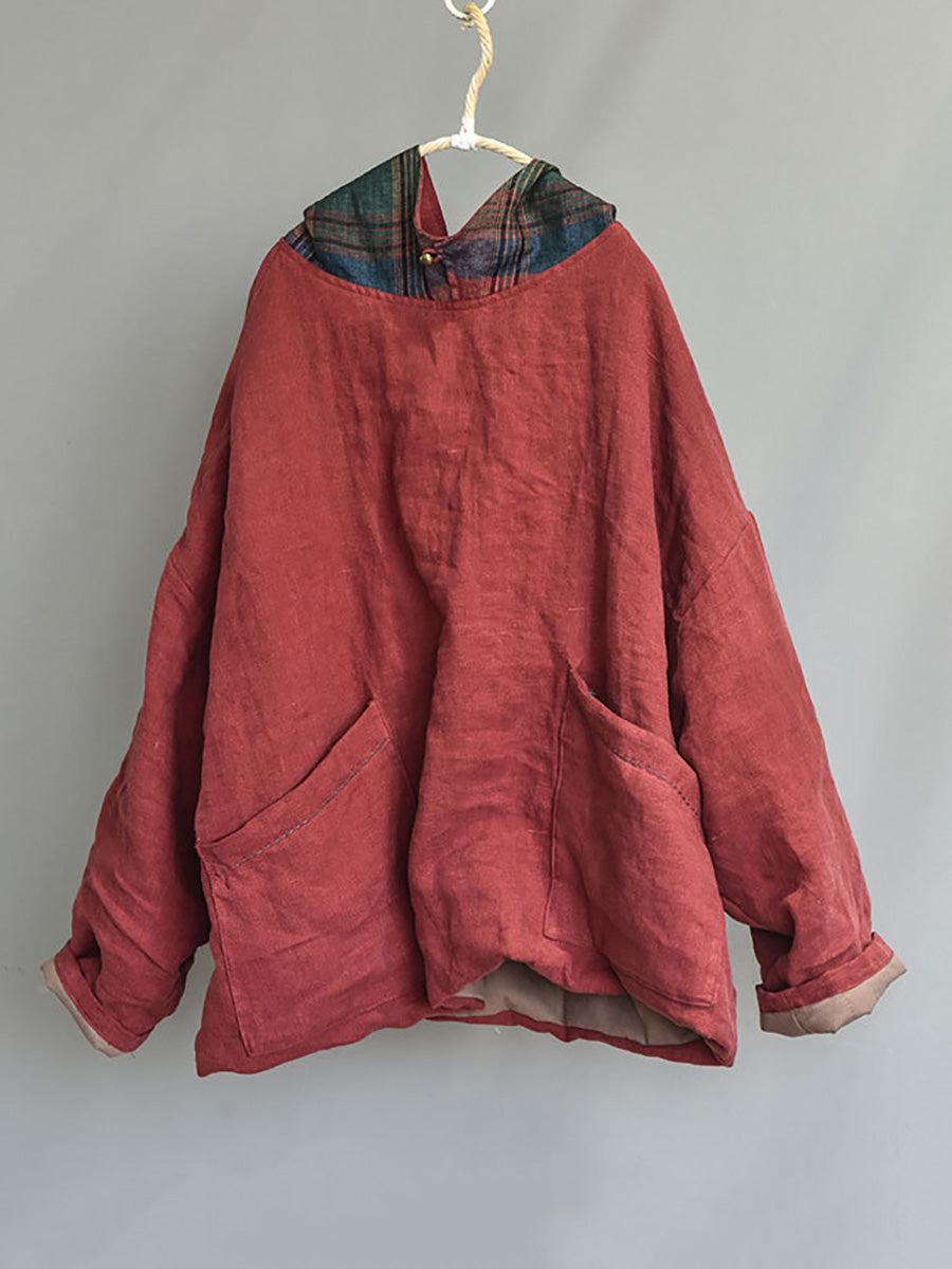 Winter Colorblock Hooded Linen Padded Coat At1094