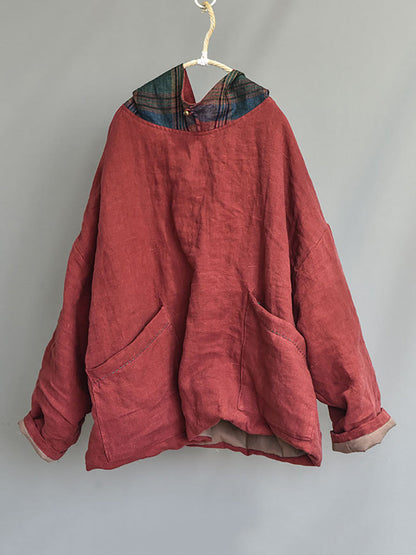 Winter Colorblock Hooded Linen Padded Coat At1094