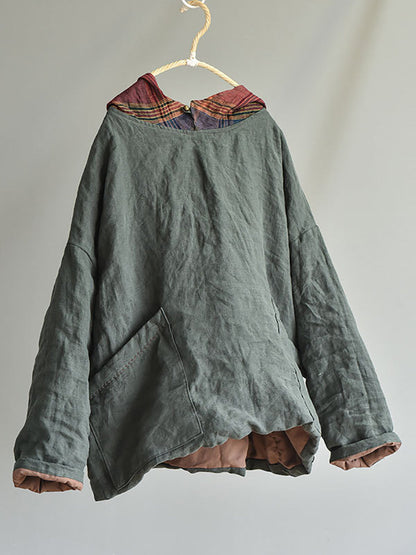 Winter Colorblock Hooded Linen Padded Coat At1094