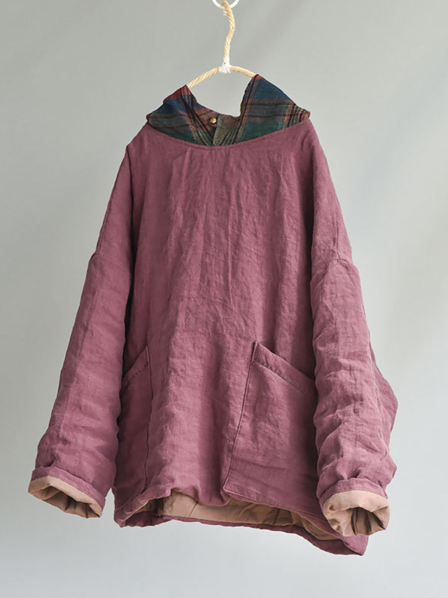Winter Colorblock Hooded Linen Padded Coat At1094