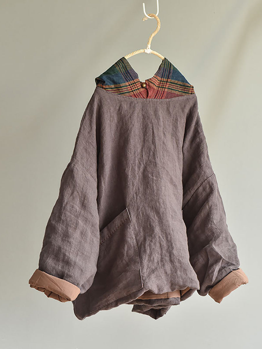 Winter Colorblock Hooded Linen Padded Coat At1094