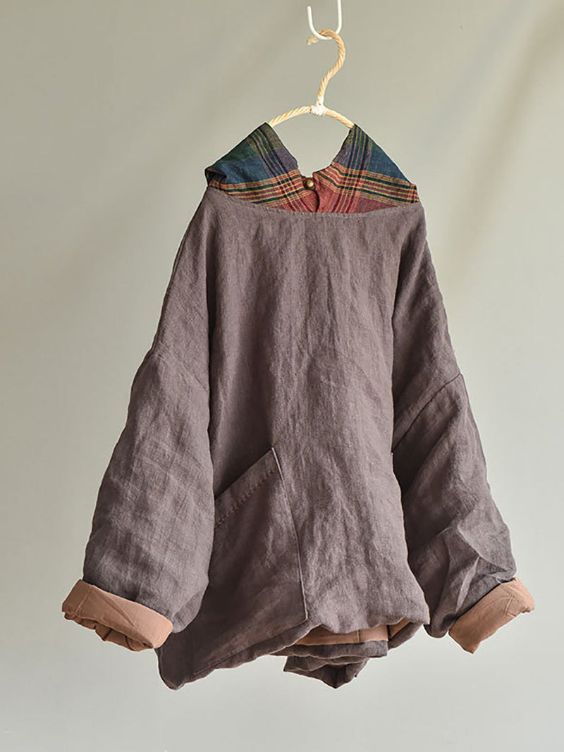 Winter Colorblock Hooded Linen Padded Coat At1094