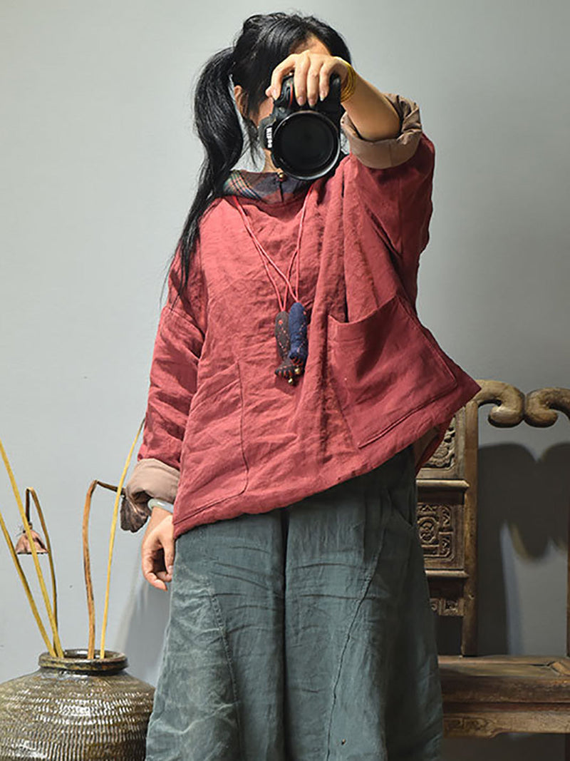 Winter Colorblock Hooded Linen Padded Coat At1094