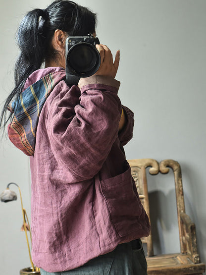 Winter Colorblock Hooded Linen Padded Coat At1094