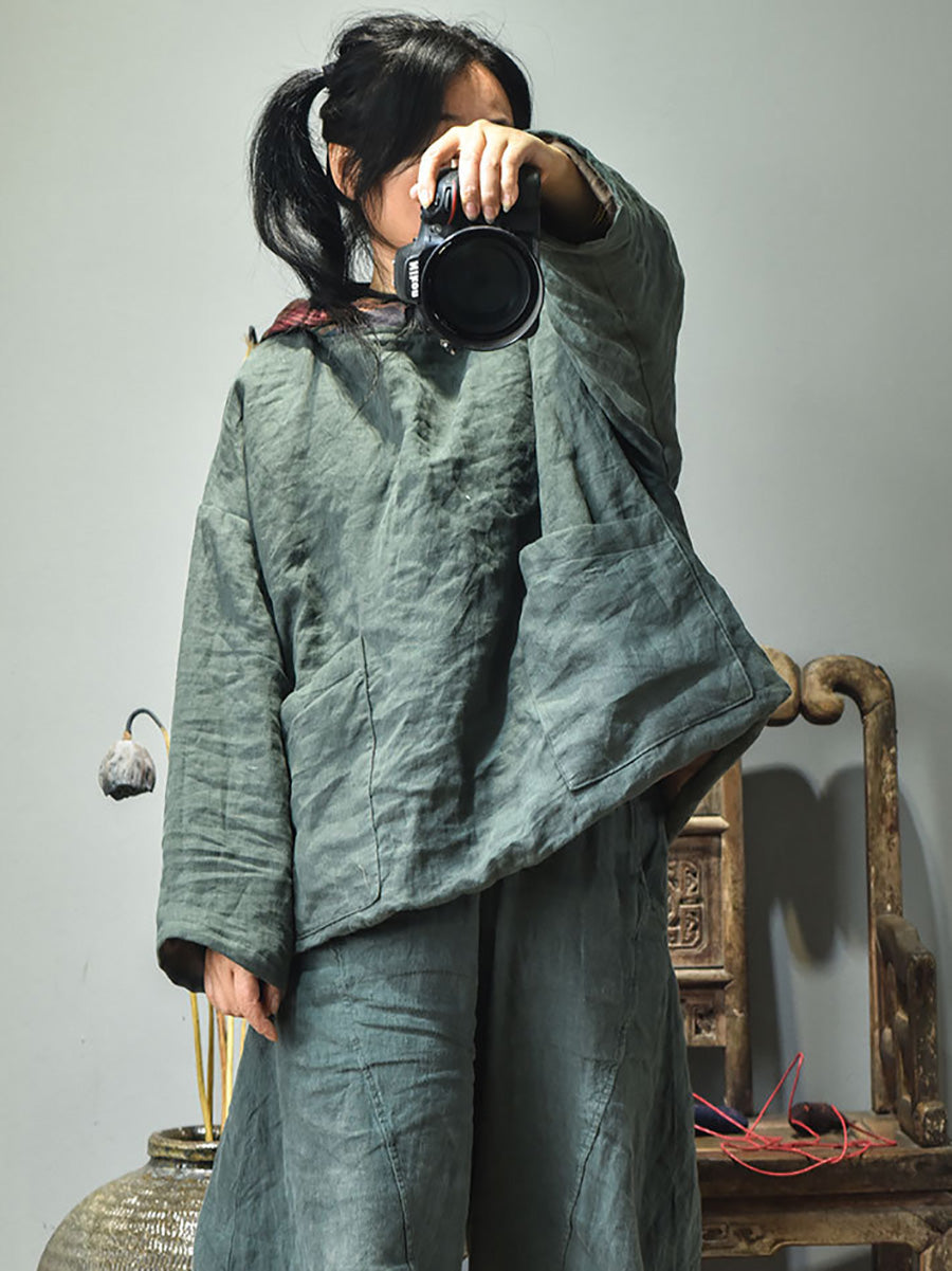 Winter Colorblock Hooded Linen Padded Coat At1094