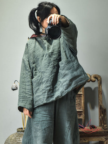 Winter Colorblock Hooded Linen Padded Coat At1094