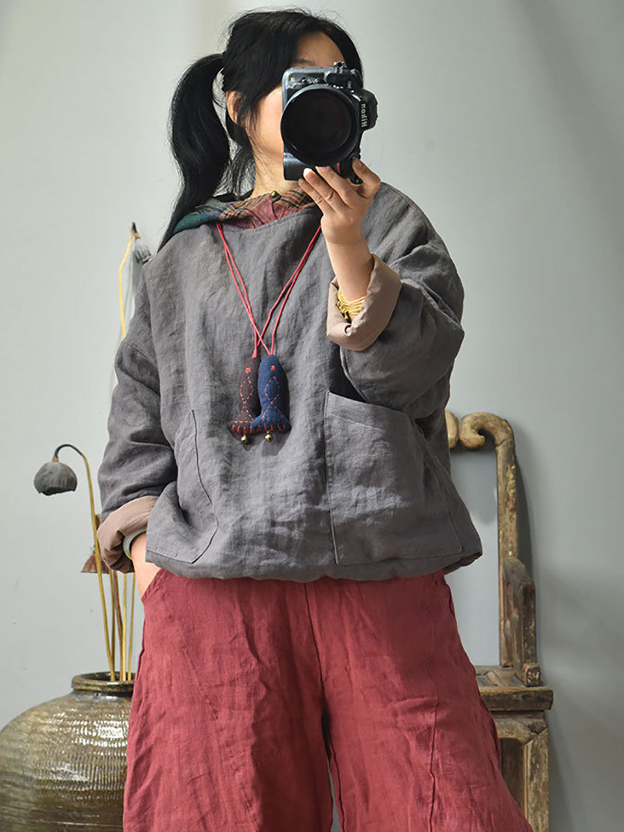 Winter Colorblock Hooded Linen Padded Coat At1094