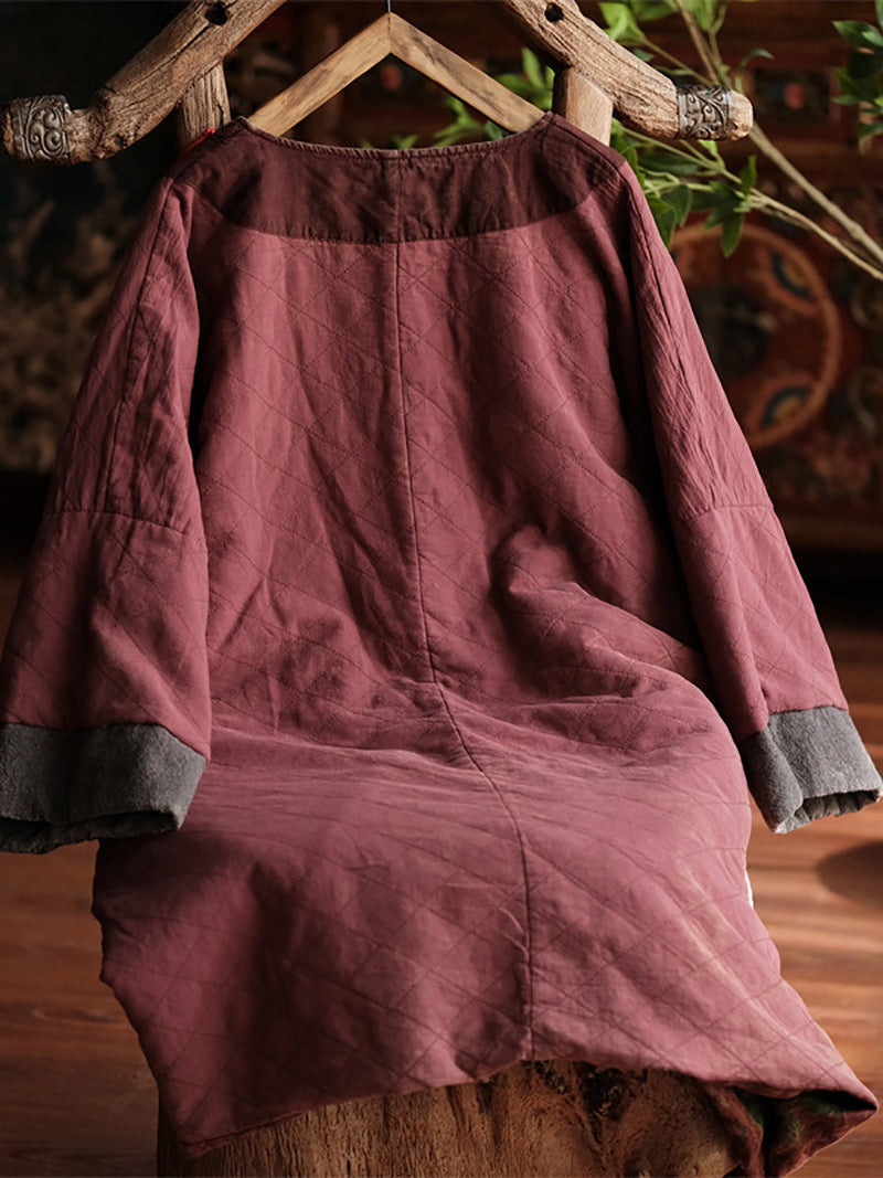 Autumn Flower Colorblock Linen Robe Coat Ai1060