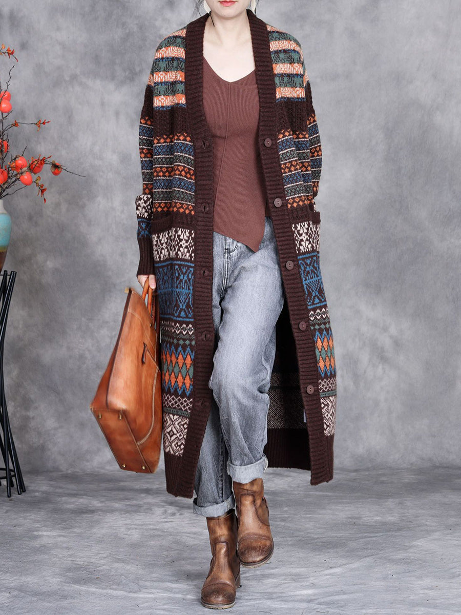 Autumn Stripe Button Wool Cardigan Coat Ai1003