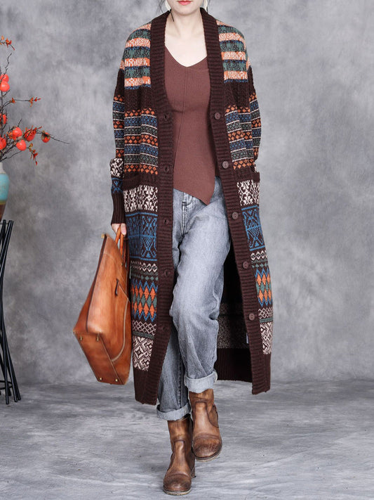 Autumn Stripe Button Wool Cardigan Coat Ai1003