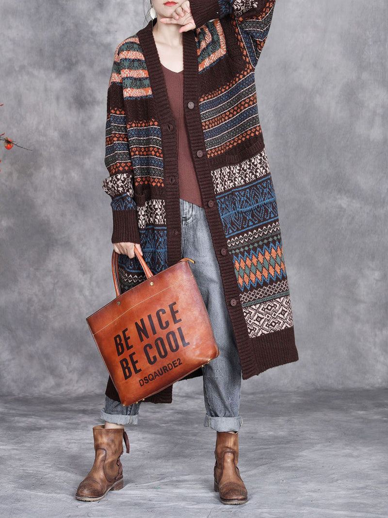 Autumn Stripe Button Wool Cardigan Coat Ai1003