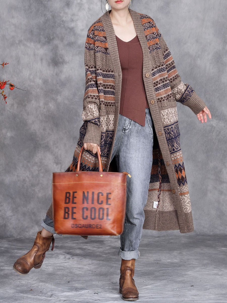 Autumn Stripe Button Wool Cardigan Coat Ai1003