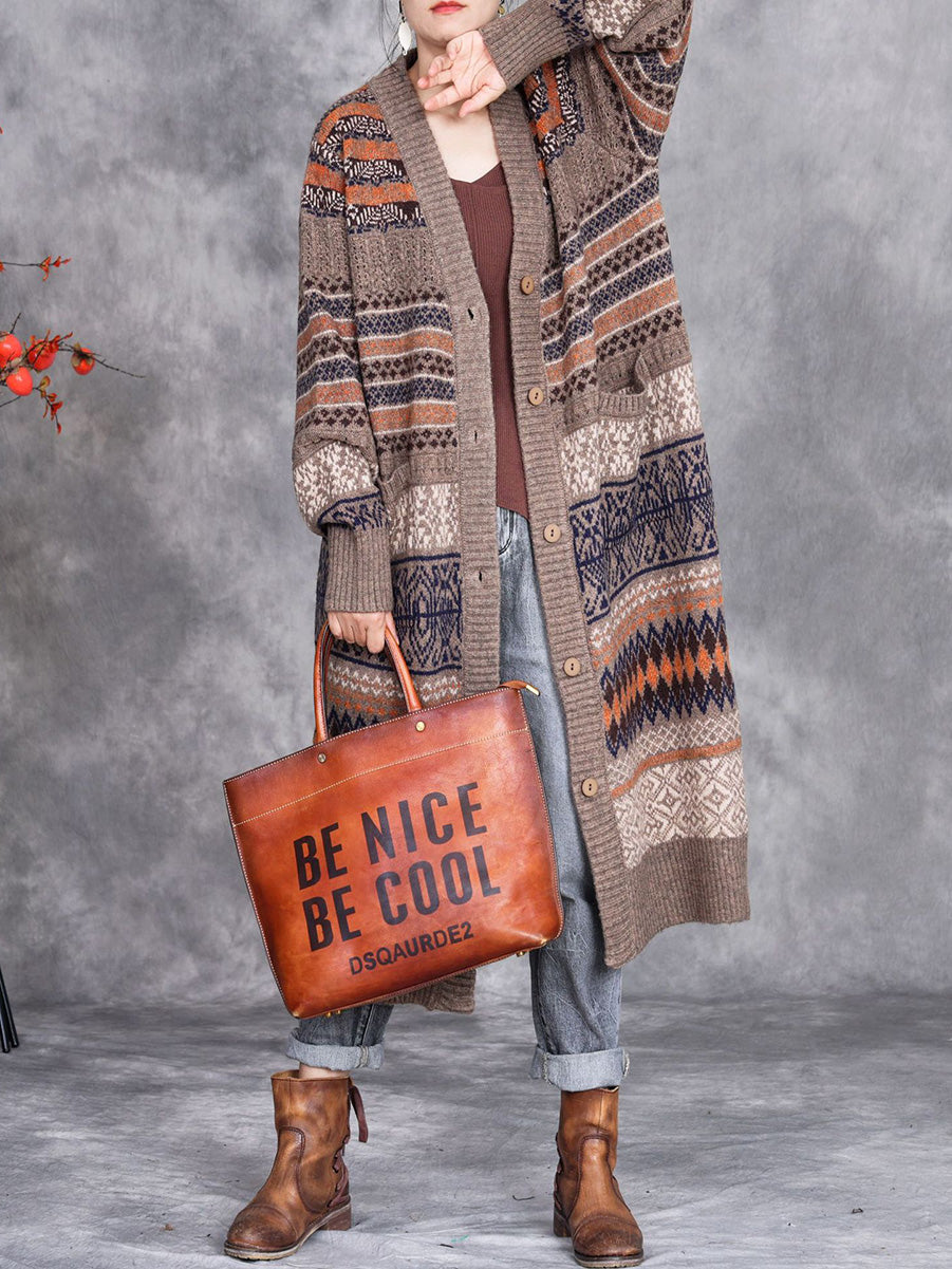 Autumn Stripe Button Wool Cardigan Coat Ai1003