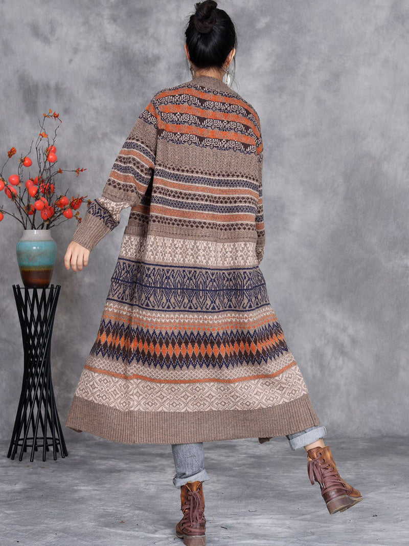 Autumn Stripe Button Wool Cardigan Coat Ai1003