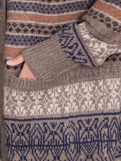 Autumn Stripe Button Wool Cardigan Coat Ai1003