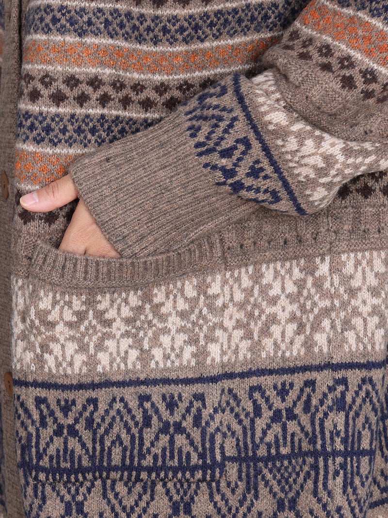 Autumn Stripe Button Wool Cardigan Coat Ai1003