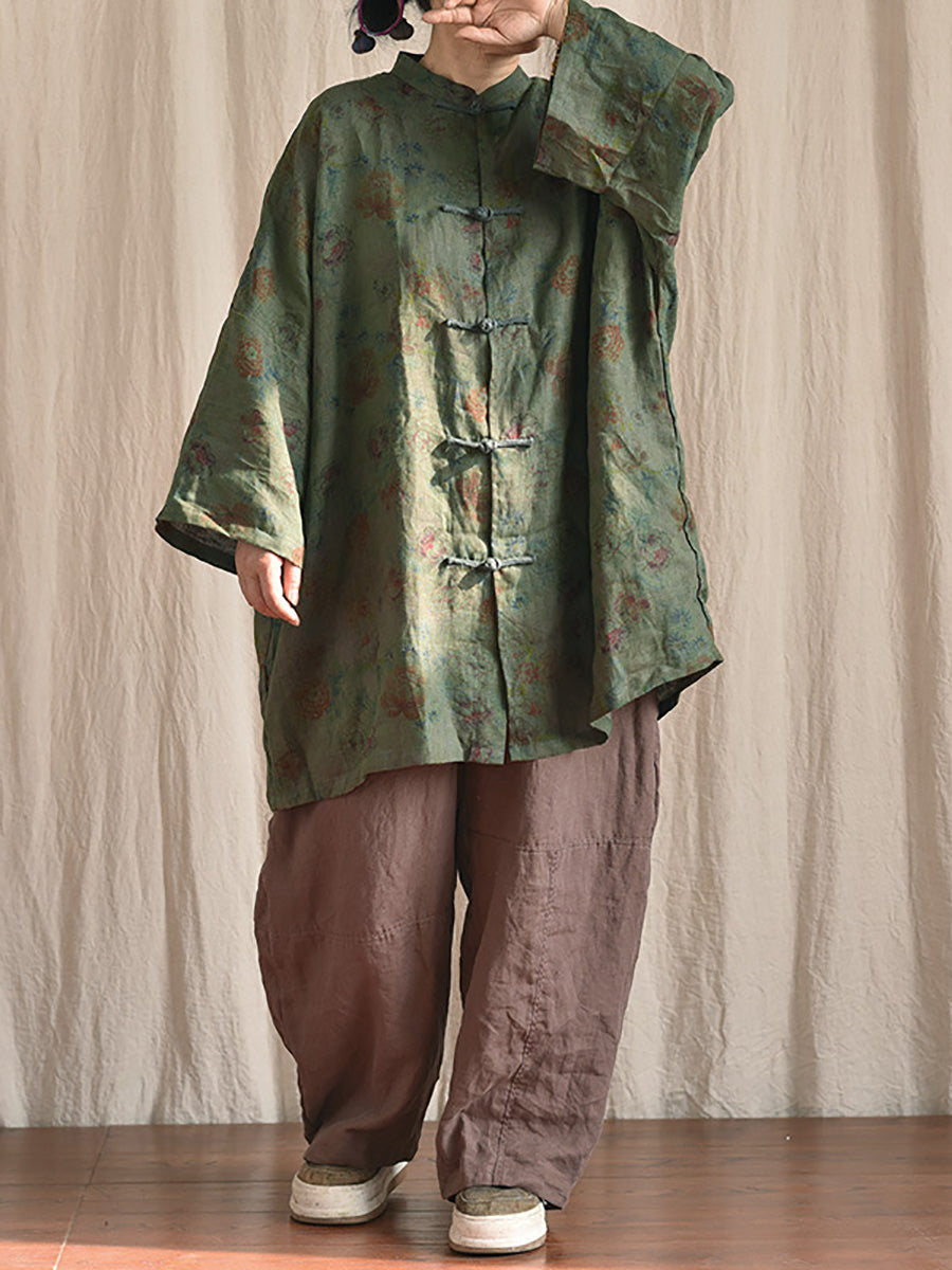 Button Stand Collar Linen Shirt Coat At1087