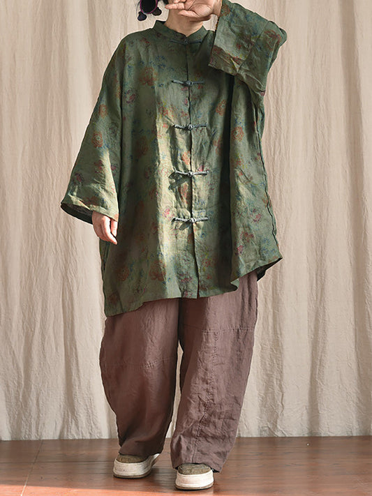 Button Stand Collar Linen Shirt Coat At1087