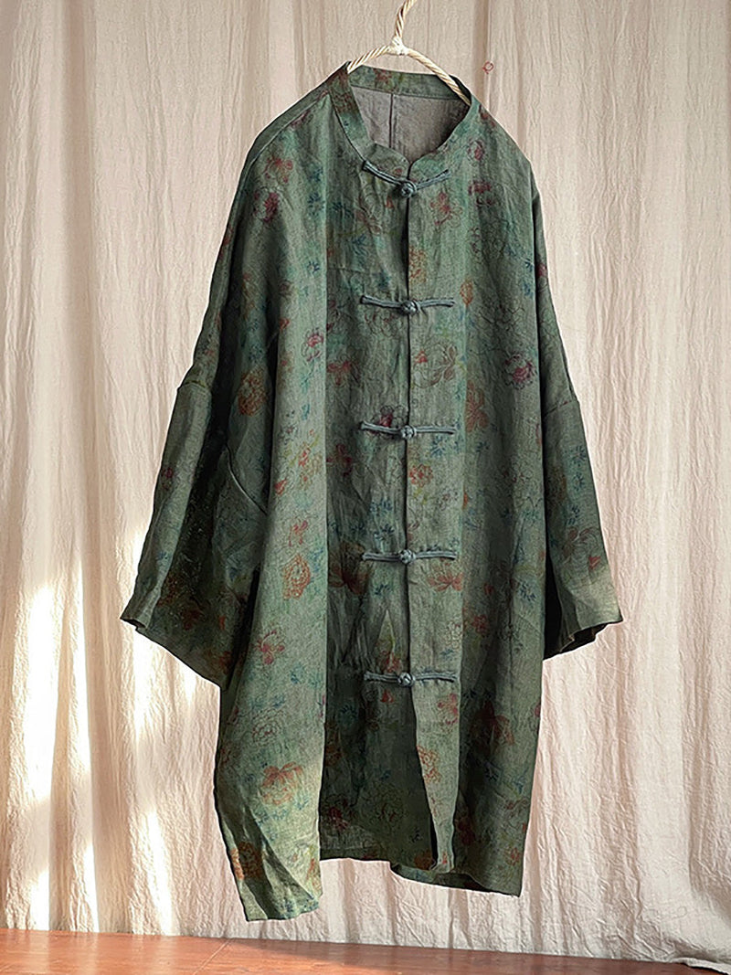 Button Stand Collar Linen Shirt Coat At1087