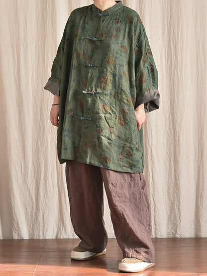 Button Stand Collar Linen Shirt Coat At1087