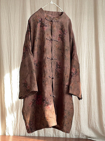 Button Stand Collar Linen Shirt Coat At1087