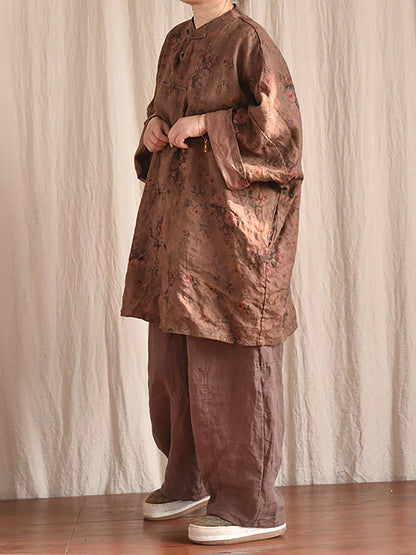 Button Stand Collar Linen Shirt Coat At1087