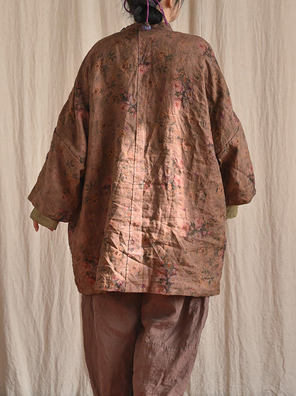 Button Stand Collar Linen Shirt Coat At1087