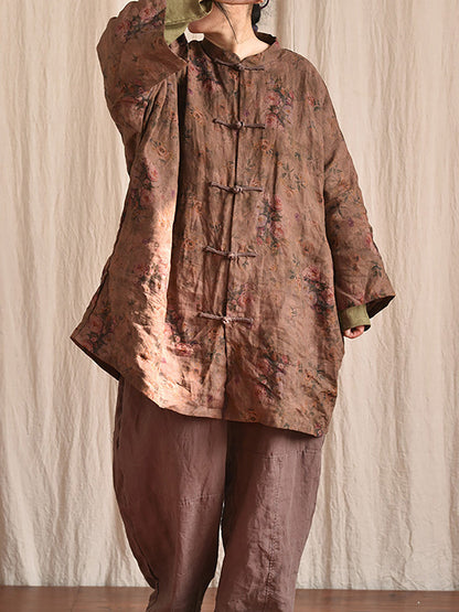 Button Stand Collar Linen Shirt Coat At1087