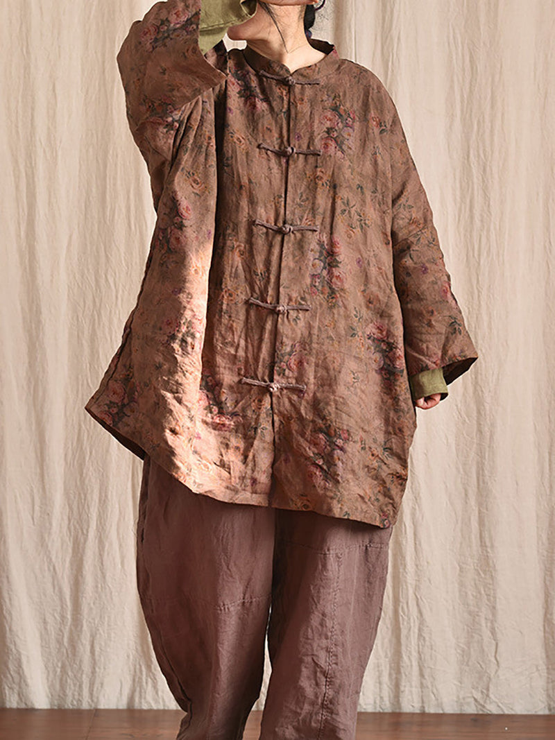 Button Stand Collar Linen Shirt Coat At1087
