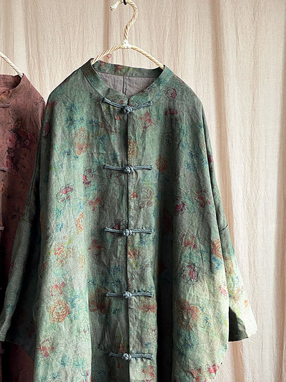 Button Stand Collar Linen Shirt Coat At1087
