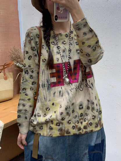 Autumn Print O-neck Knit Sweater At1083