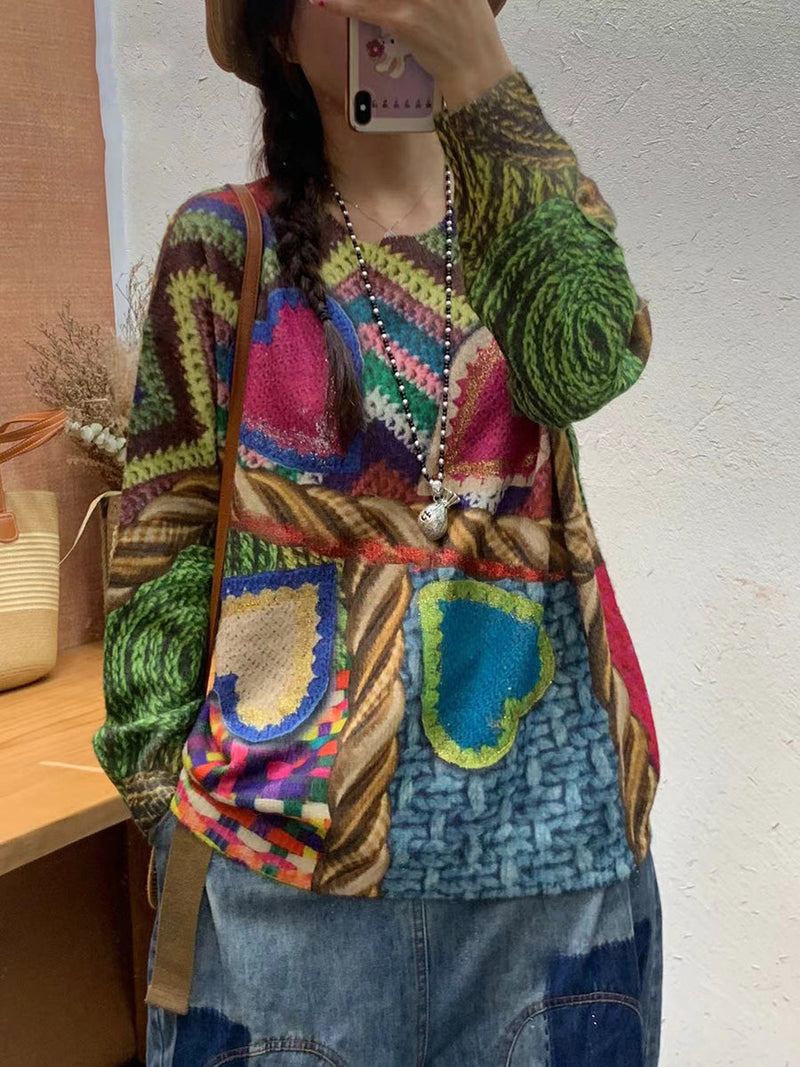 Autumn Print O-neck Knit Sweater At1083