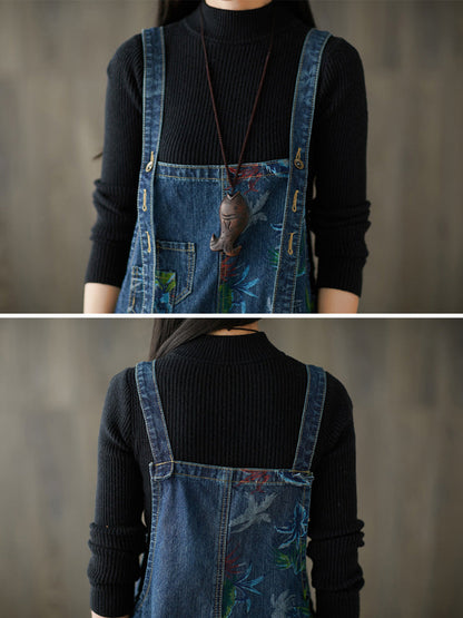 Autumn Flower Denim Loose Jumpsuits Ai1057