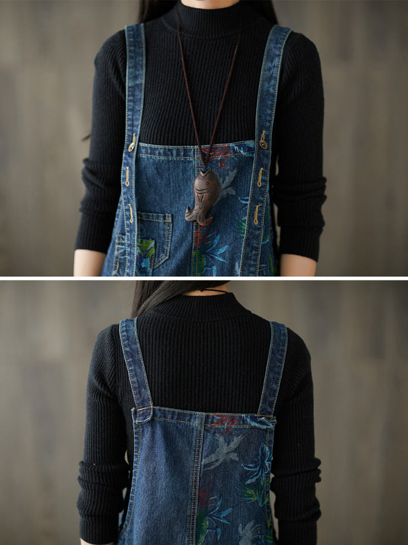 Autumn Flower Denim Loose Jumpsuits Ai1057