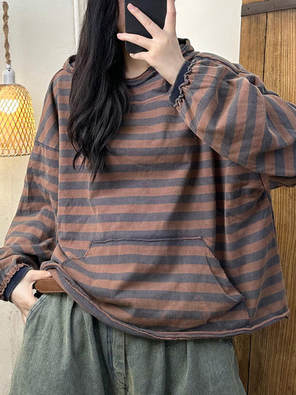 Autumn Stripe Cotton Half Turtleneck Sweatshirt Ai1065