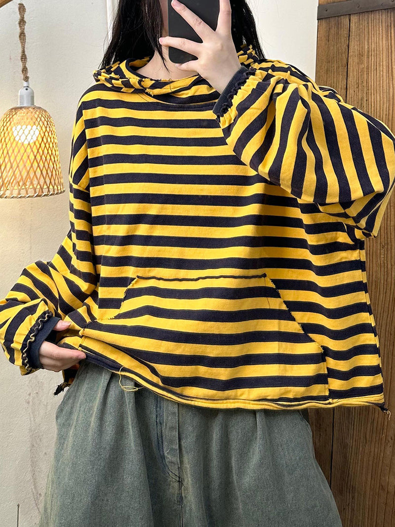 Autumn Stripe Cotton Half Turtleneck Sweatshirt Ai1065
